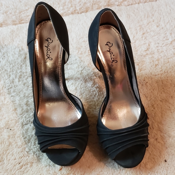 Black peep toe heels shoes size 6 - Picture 3 of 4